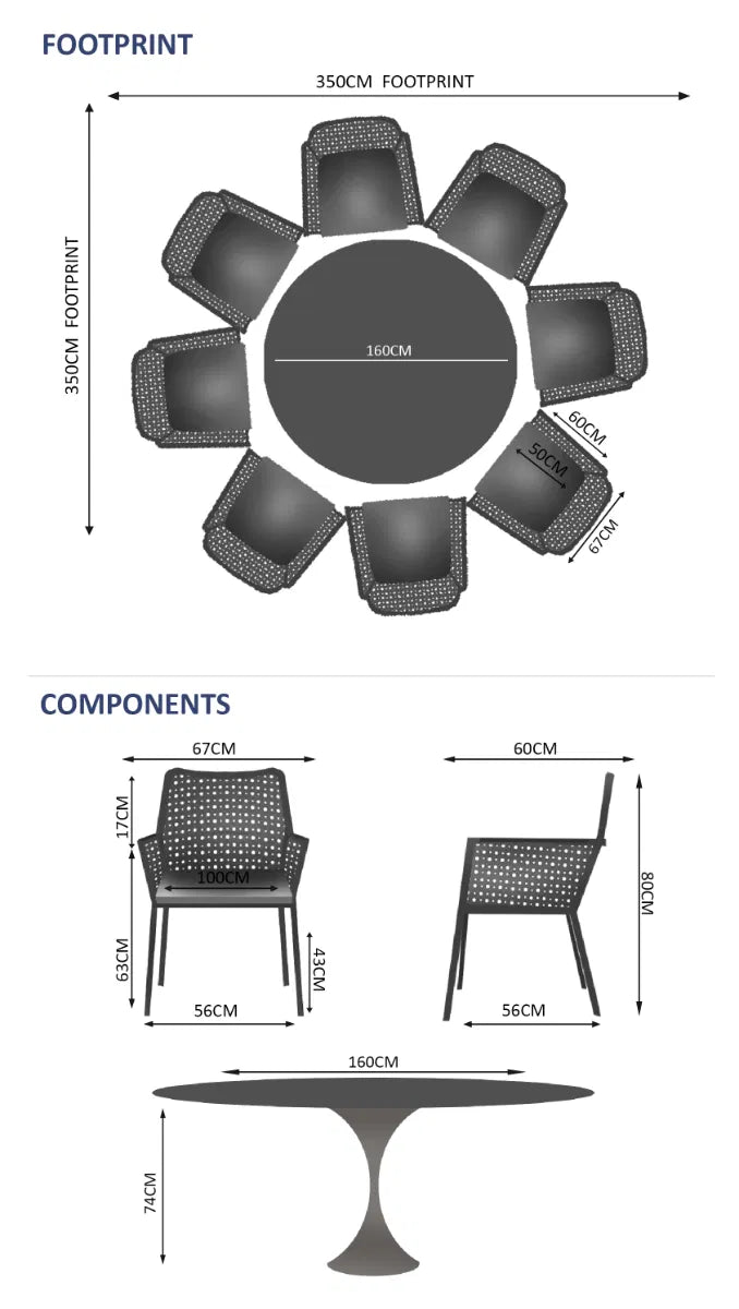 Sphere & Matrix 8 Seat Round Dining Set